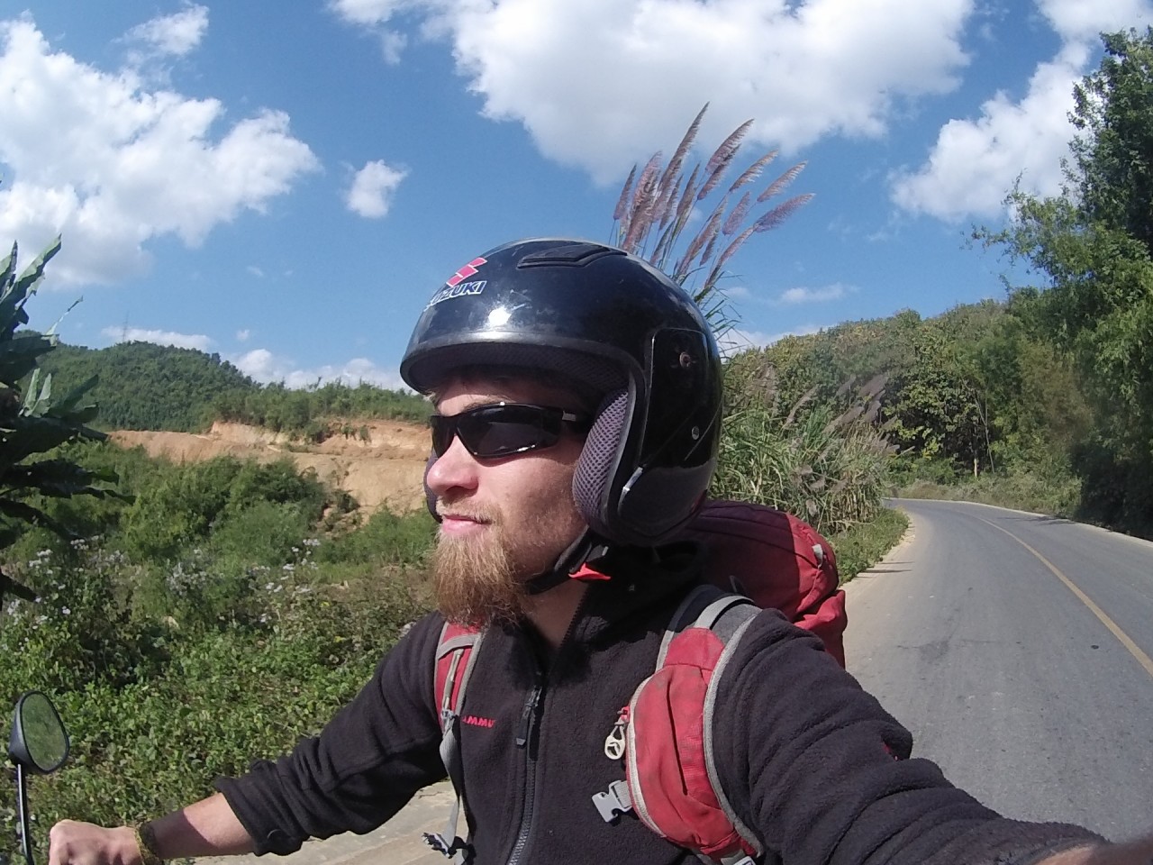 Stevie on the motorbike through Laos